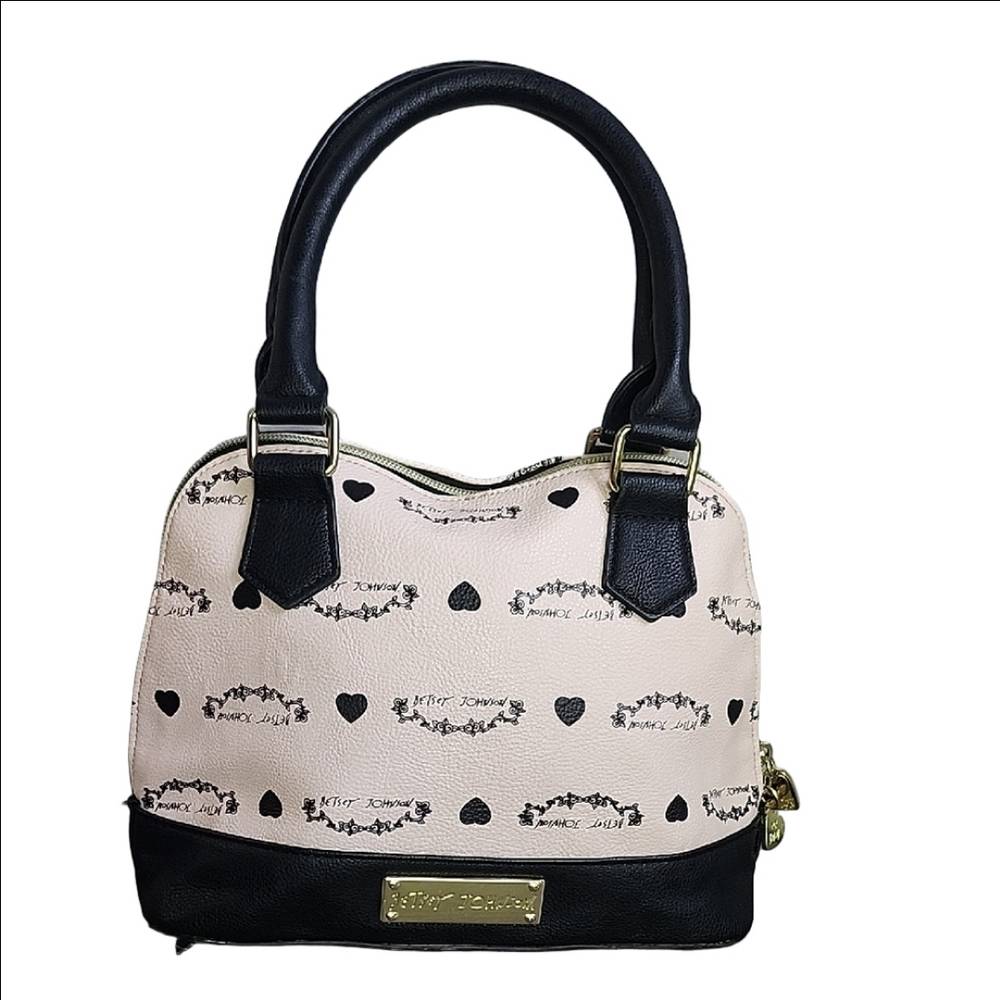 Black & Cream Heart Print Satchel Handbag